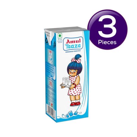 Amul Taaza Homogenised Toned .Milk (Tetra Pack) 1 l Combo