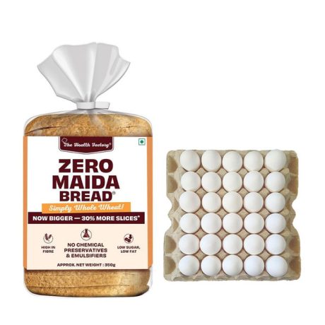 The Health Factory Zero Maida Bread - Simply Whole Wheat(350gms) & Freshen White Eggs 30 Piece(30pc) Combo